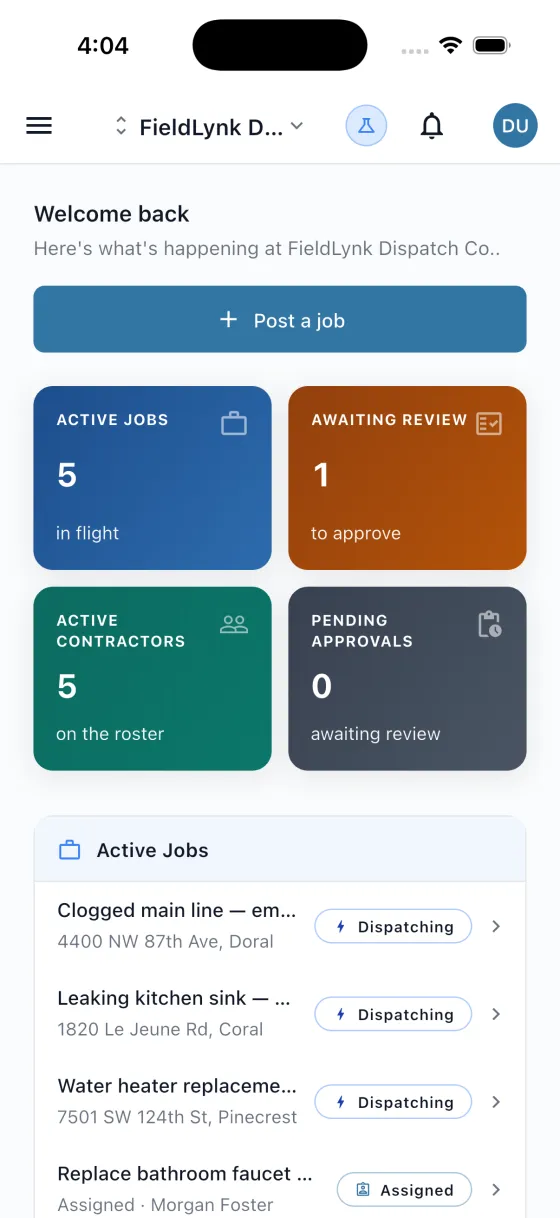 FieldLynk company dashboard